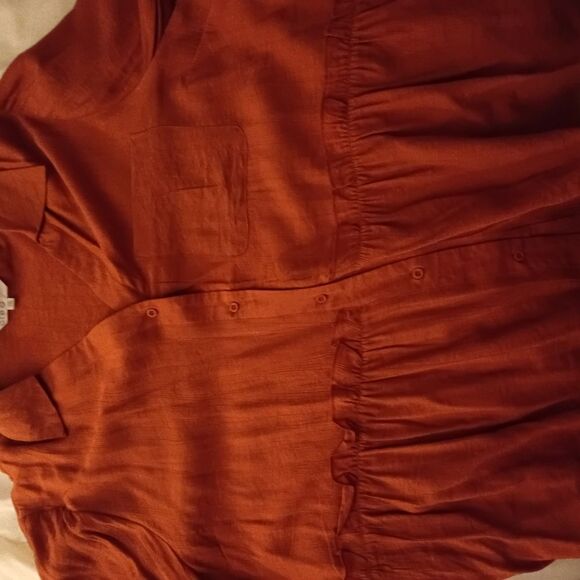 Rust Orange Button-Up Blouse - Picture 1 of 3